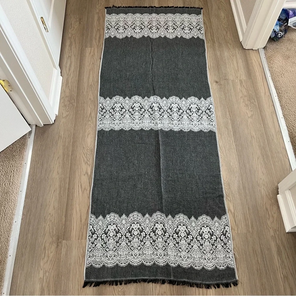 Atmosphere Gray, White & Black Patterned Fringed Scarf/Shawl/Wrap
